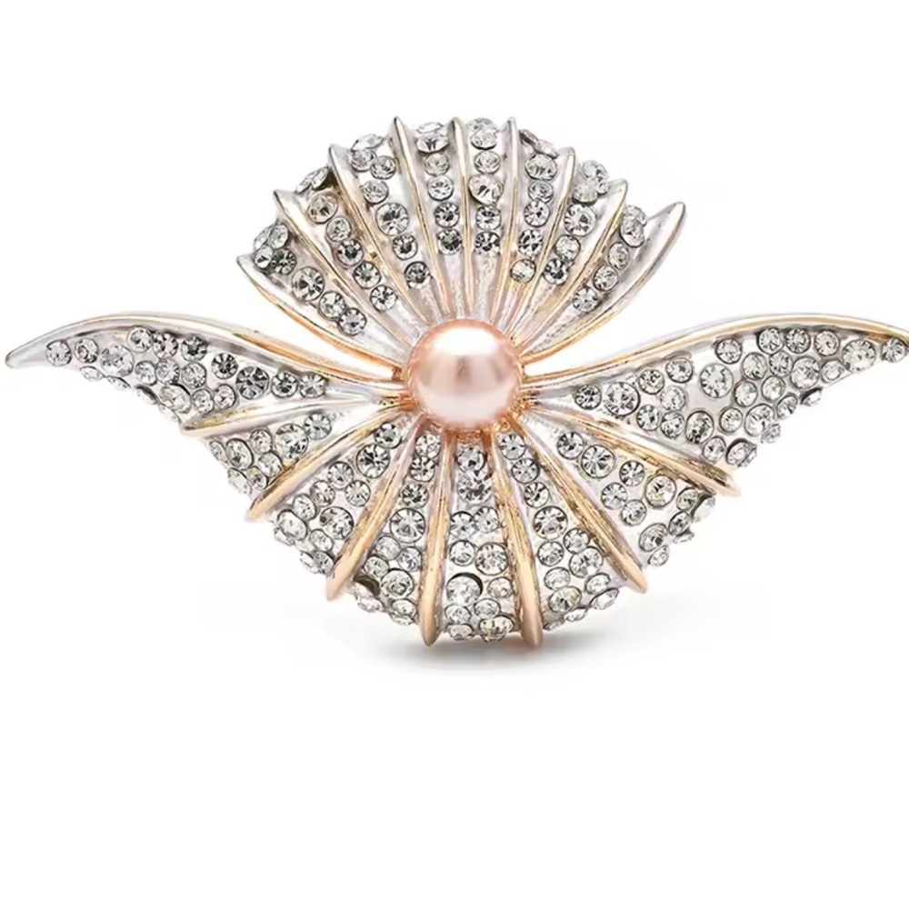 Art Deco Gold Silver Brooch with Pink Pearl - Picture 8 of 8